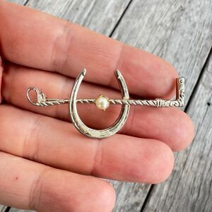 Vintage Jewelry Horse Riding Brooch Equestrian Brooch Riding Crop Horse Shoe